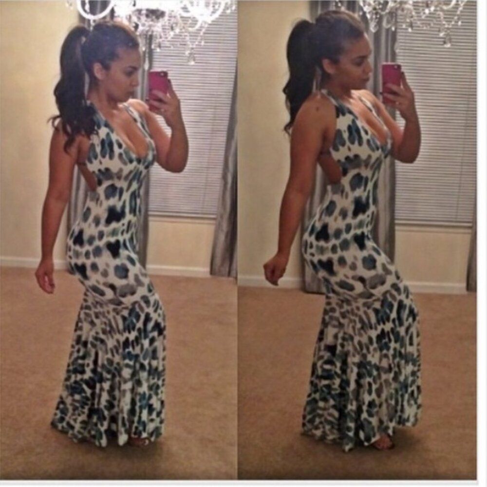 NWT Geebin Maxi Dress XS BodyCon Backless Sexy Stretchy Long Mermaid Fishtail